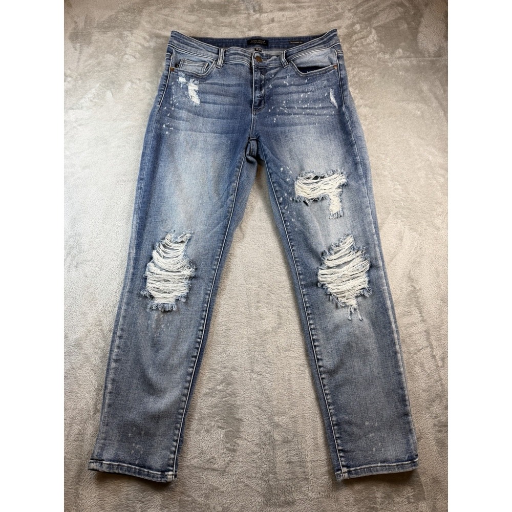 Judy Blue Jeans Women's Size 13/31 Boyfriend Fit Distressed Paint Splatter Comfy